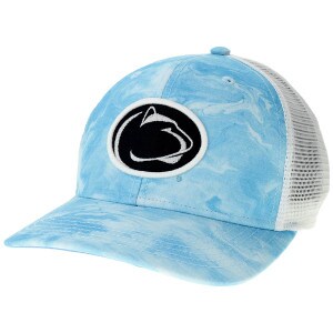 trucker hat light blue marble with white back and Penn State Athletic Logo